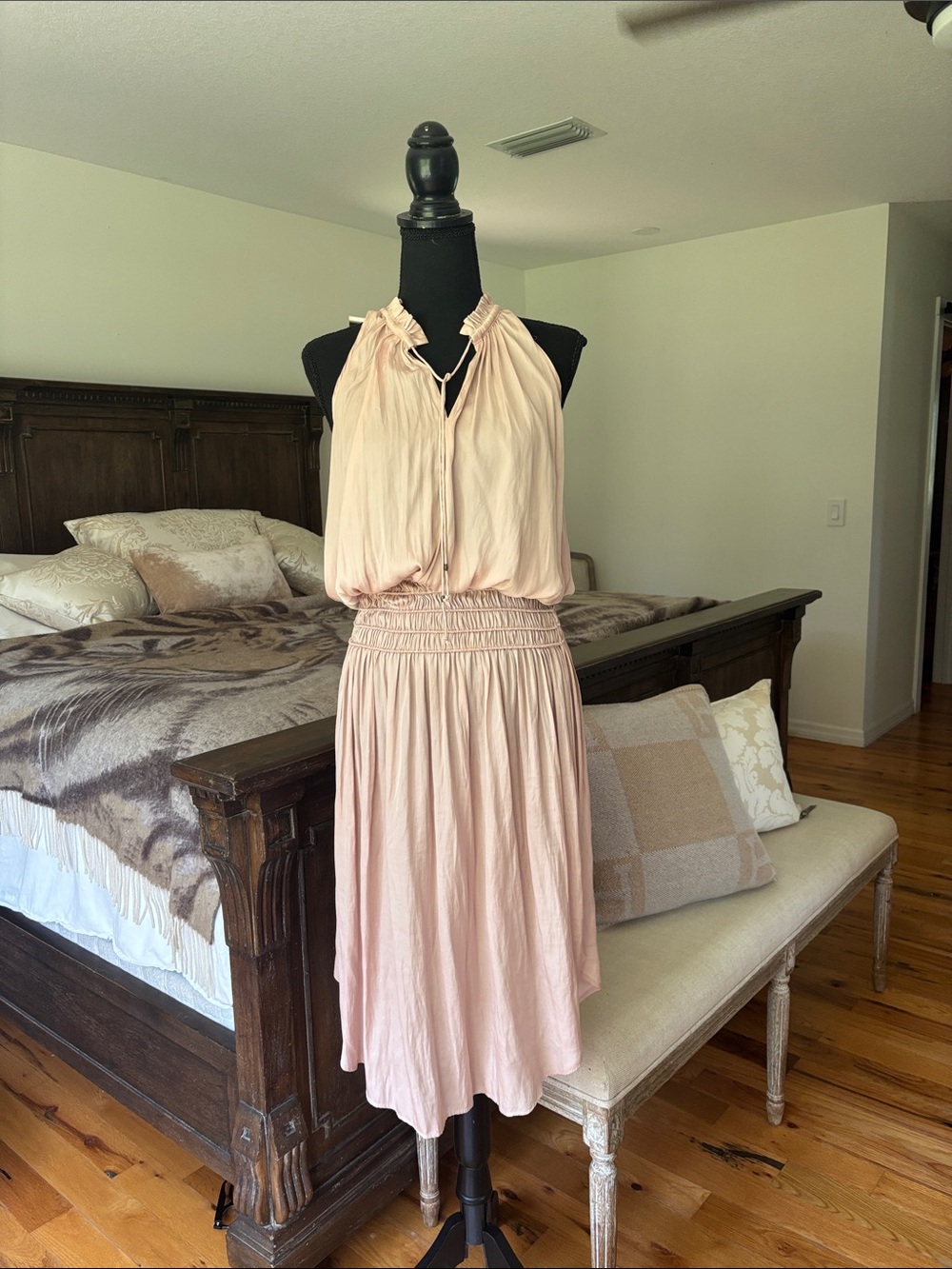 Ulla Johnson Blush Pink Smocked-Waist Midi Dress
